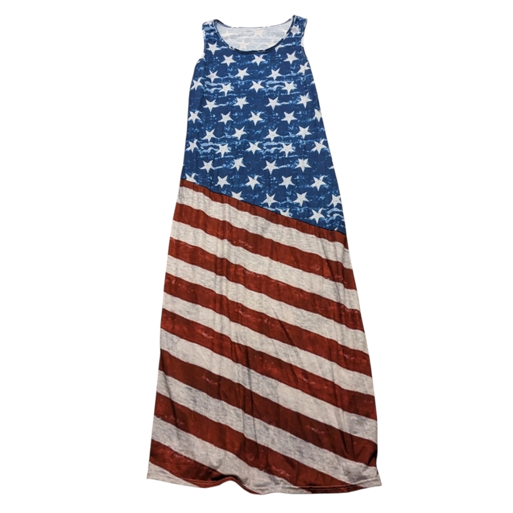 American Flag Sleeveless Maxi Dress L